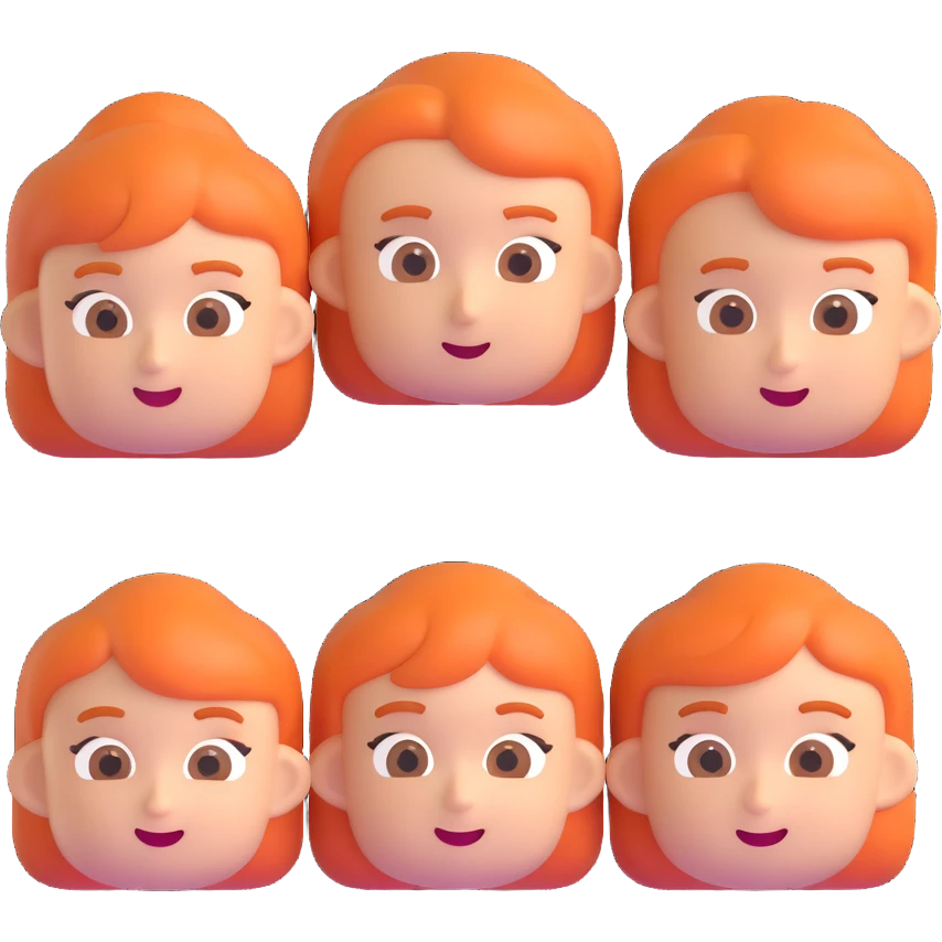 Clone the reference image recreating the four memojis together in the same 3D cartoon style, with the same expressions, accessories, and positions. emoji