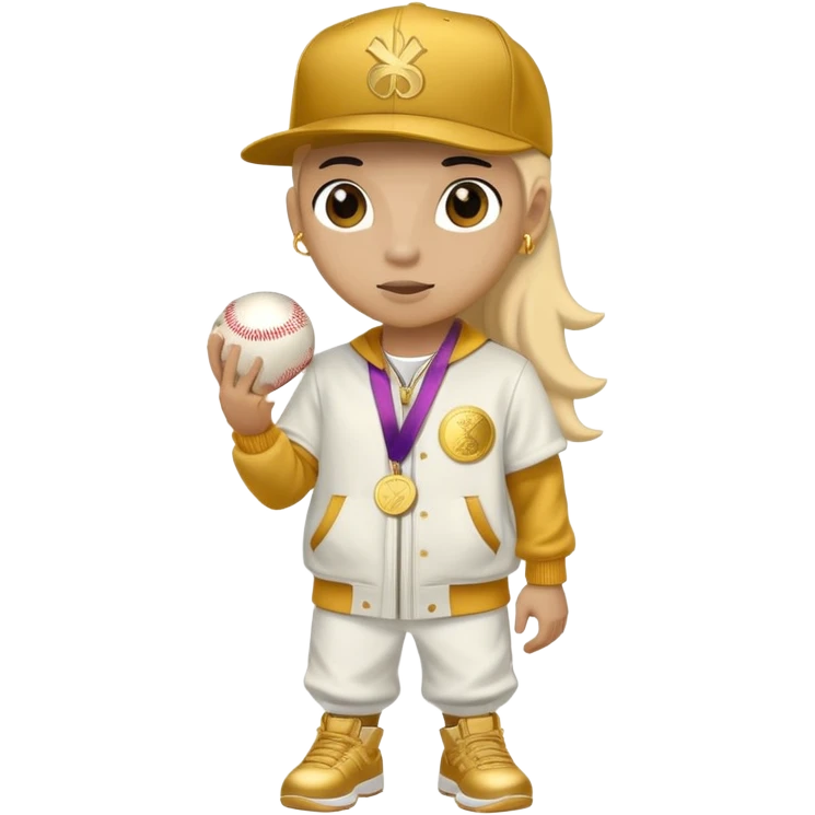 anthropomorphised horse in a hip-hop outfit, wearing a gold medal and a baseball hat emoji