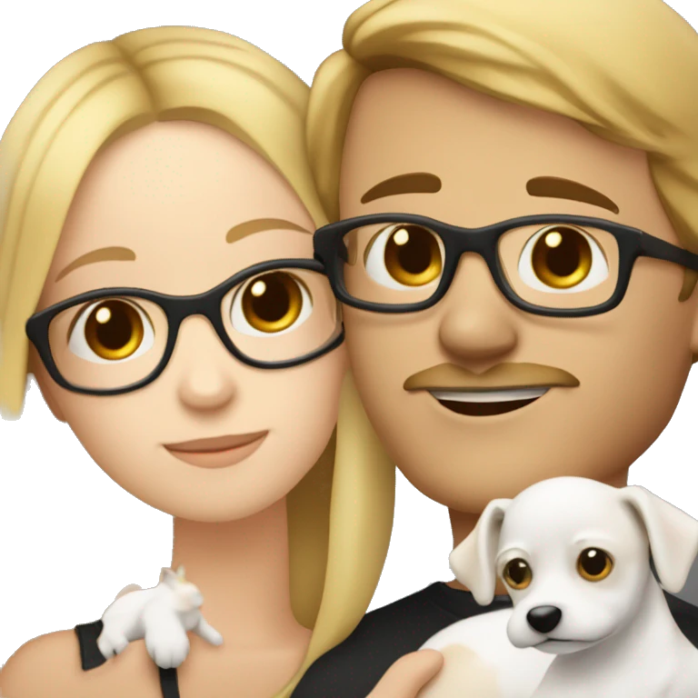  blonde girl without glasses and a white boy with glasses, a little Beard and moustache, both cuddling a jack Russell emoji
