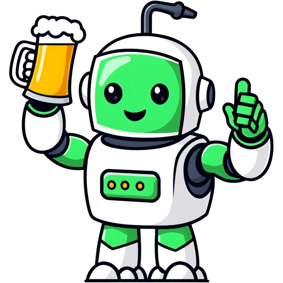 robot graphic designer cheering with a beer emoji