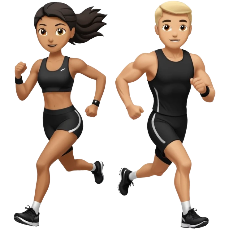 A muscled man and woman running a HYROX race in black fitness gear emoji