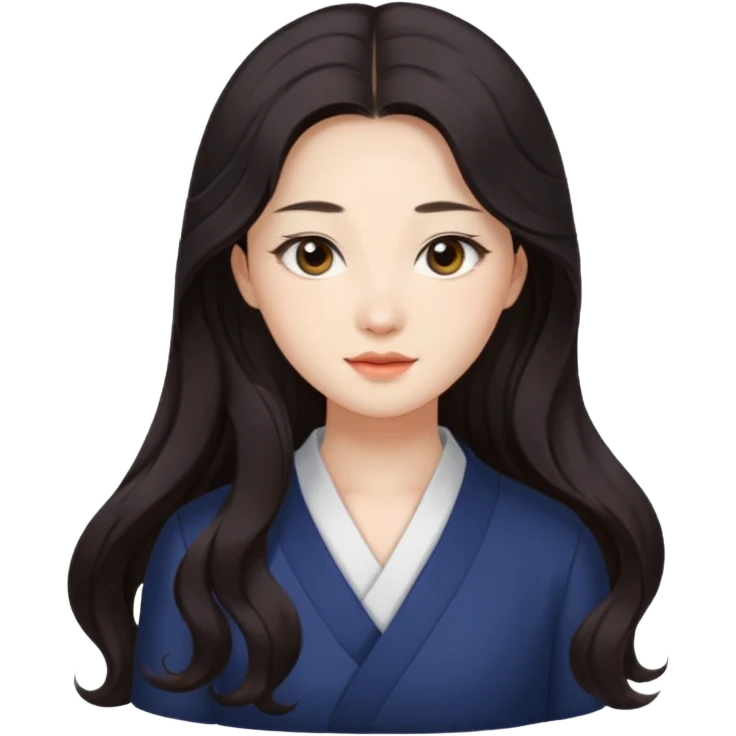 NingNing from aespa, inspired by the reference image, simple facial features, long wavy dark hair, elegant look emoji