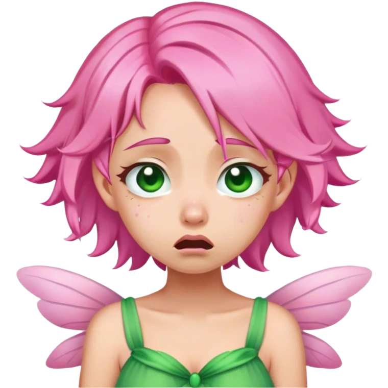 pink hair, pink wing fairy in green dress lud crying face emoji