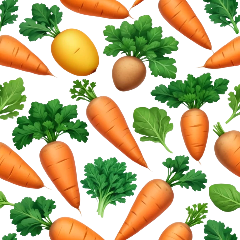 Plant sources of vitamin A (carotenoids): carrots, sweet potatoes, spinach, kale, mangoes, and apricots glowing with a soft orange-yellow light representing their provitamin A content that needs to be converted by the body. emoji