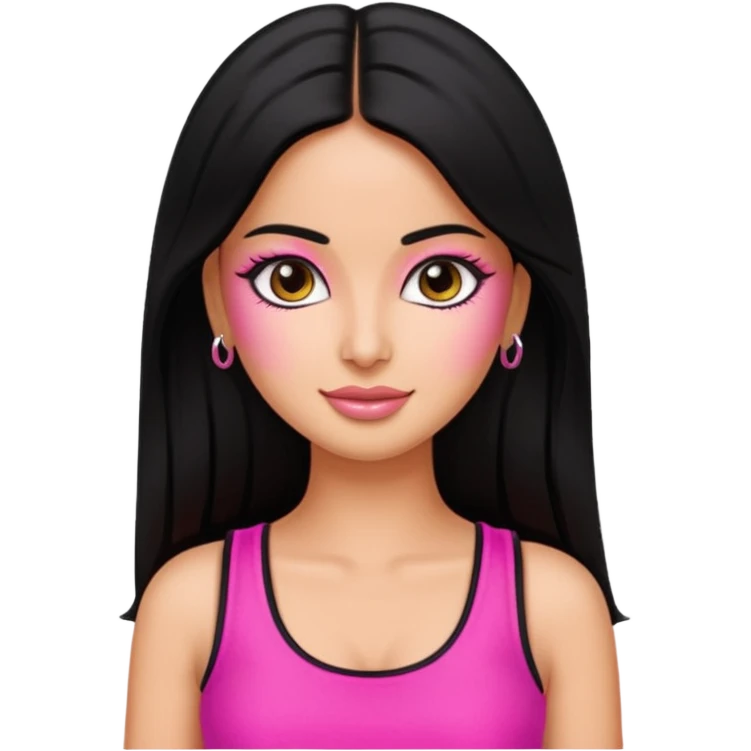 a pretty bratz emoji that looks like bollywood actress katrina kaif with straight  hair wearing a neon pink sleeveless top
She should resemble Katrina Kaif. emoji