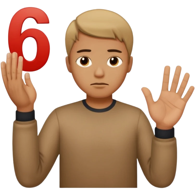 man frowning holding up numbers 6 in left hand and 7 in right hand emoji