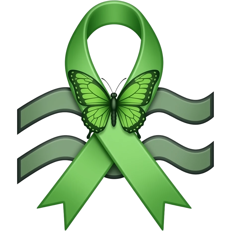 Green mental health ribbon butterfly tattoo Ideas adhered to an Aquarius emoji