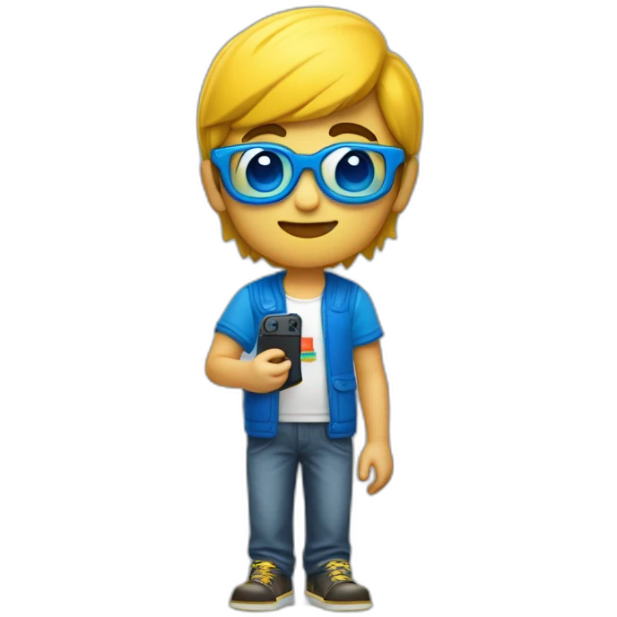 niño rubio amarillo con gafas azules y pelo tamaño medio, con una nintendo switch en sus manos emoji