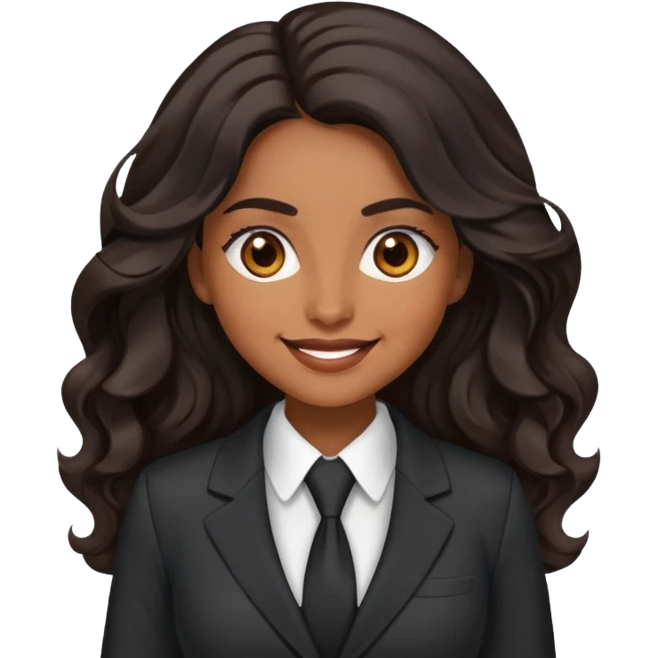 business woman with brown skin, brown eyes, long black wavy hair looking very happy, professional suit emoji