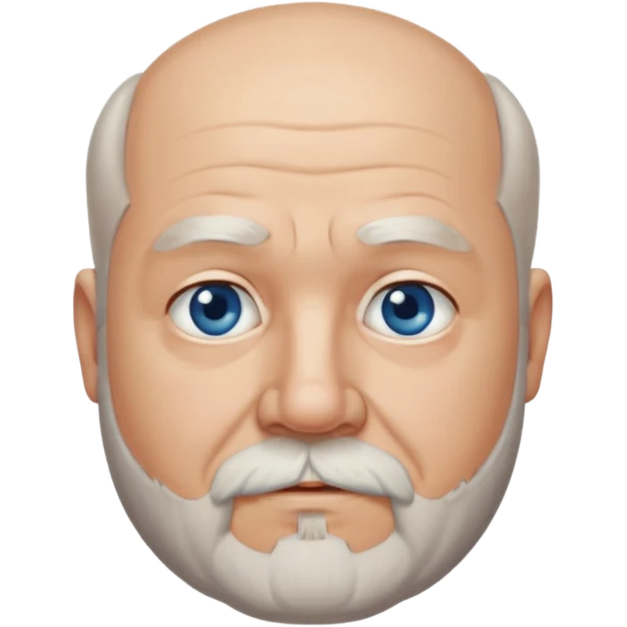 75, goatee, bald, grey side hair, chubby, blue eyes, beard emoji
