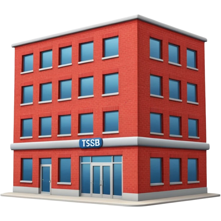 A red building with "TSB" on the top running the banking business emoji