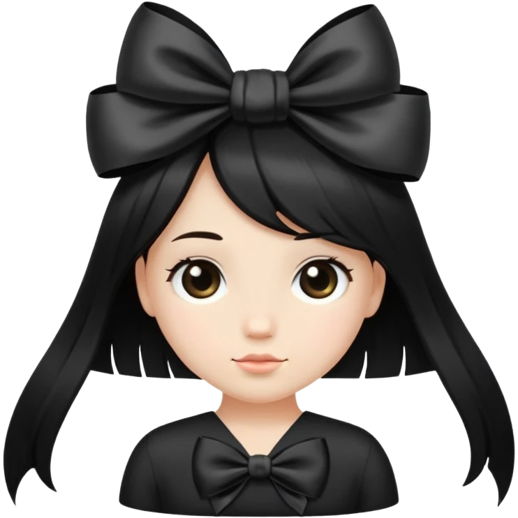 cute round face with long black silk hair and a bow on the side emoji
