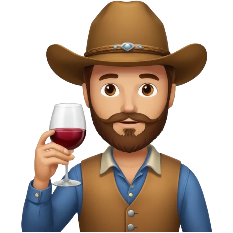 White cowboy with brown beard drinking wine emoji