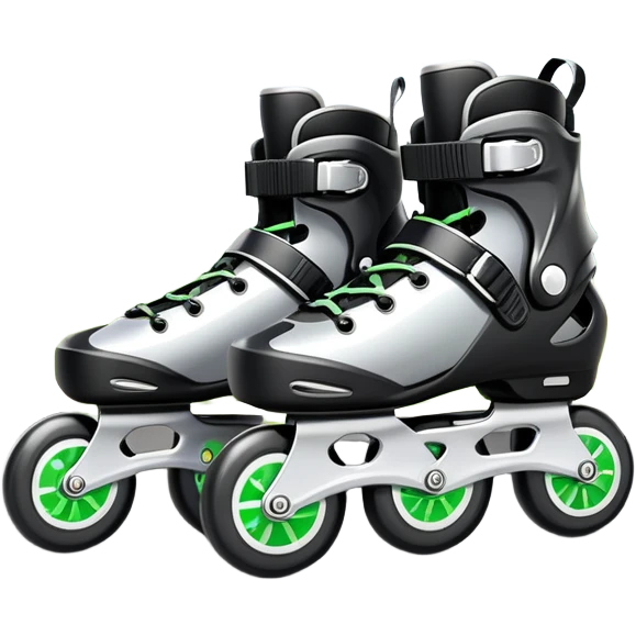 An icon showing a close-up of inline rollerblades resting on smooth asphalt in a park. The background features trees, grass, and a clear sky, with the vibrant green landscape creating a serene outdoor vibe. The skates' wheels are highlighted against the pavement. Transparent background  emoji