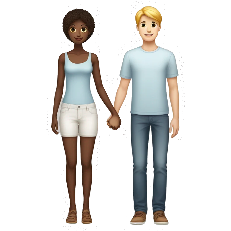 A tall 1m90 boy holding hands with a beautiful 1m57 girl, white skin. emoji