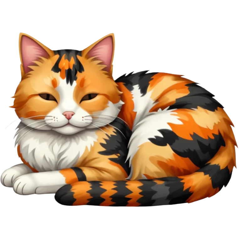 full body colourful light patched calico tabby cat sleeping emoji
