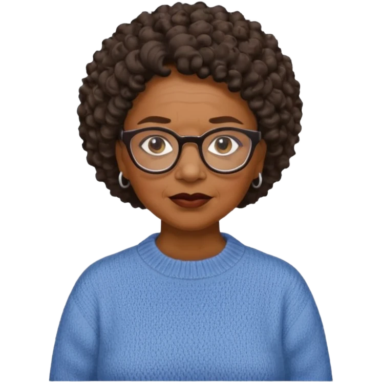 Old black woman, solemn, wearing glasses and sweater, short curly hair emoji