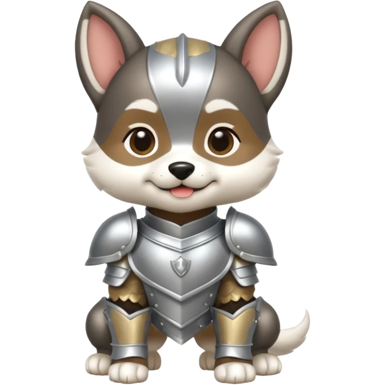 baby chibi dog in silver armor, full body, smile emoji