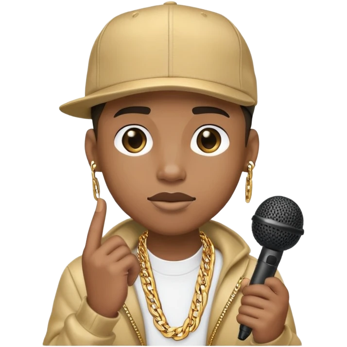 cool rapper character with microphone, gold chain, and cap emoji
