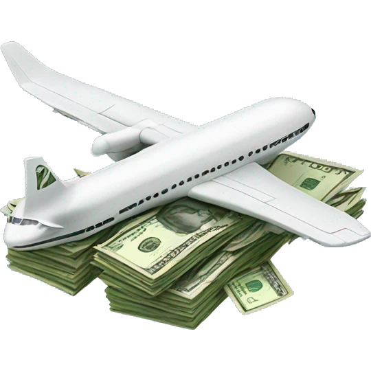 stack of money with airplane wings instead of bird wings emoji