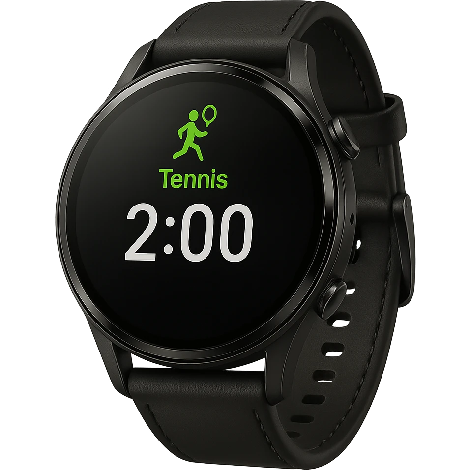 smartwatch con modalità attiva di tennis che segna 2 ore di tennis, REALISTICA 4K emoji