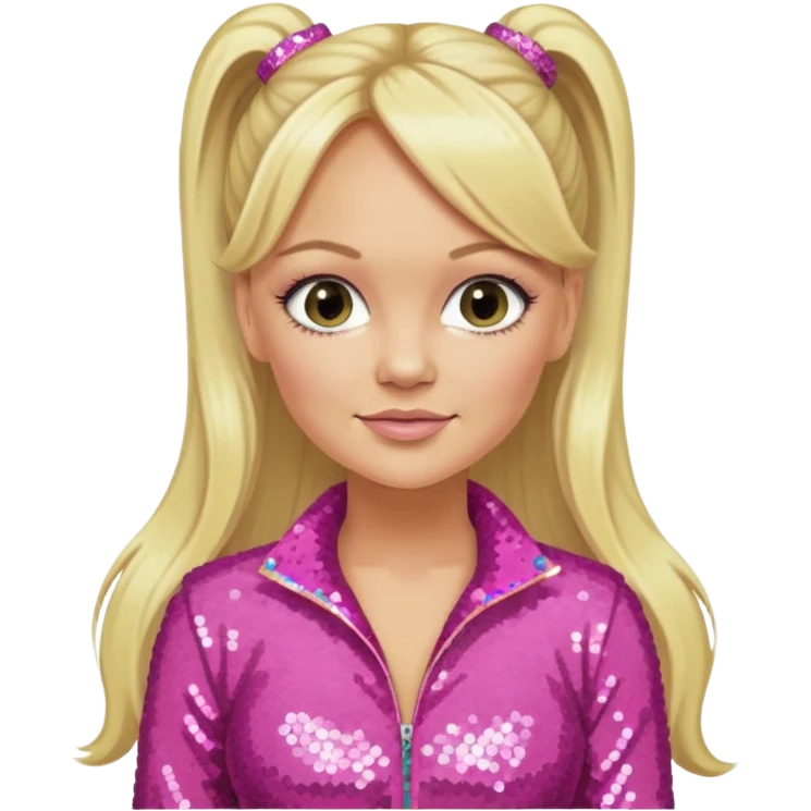 Emma Bunton from Spice Girls with long blonde two high ponytail hair, pink sequin outfit emoji