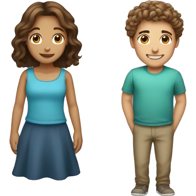Girl with long straight brown hair next to guy  with short curly brown hair emoji