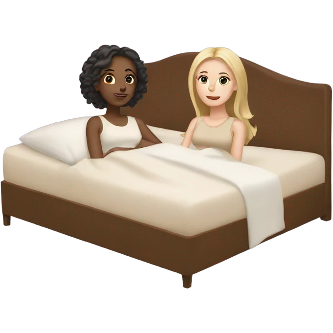 two white girls in big beige bed emoji