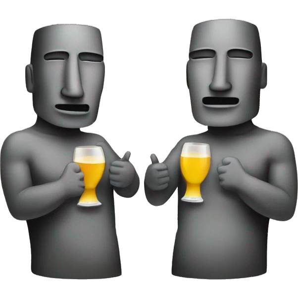 Two moai emojis facing each other while having a toast  emoji