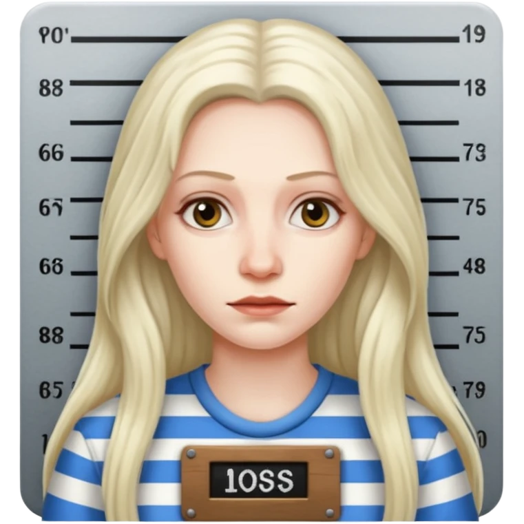 prisoner long haired woman mug shot with bg emoji