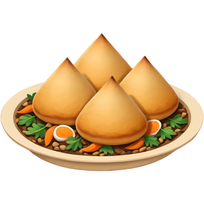 Uzbek cuisine humanless avatar in bright illustration. Classic dishes like plov and samsa, warm golden and earthy tones, simple shapes, flat design, high contrast, friendly and appetizing. emoji