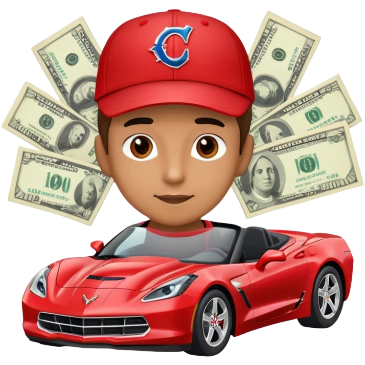 Boy in a Corvette with a lot of money emoji