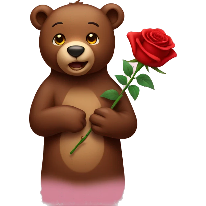Brown bear holding rose emoji