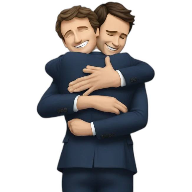 Macron hugging Trudeau emoji