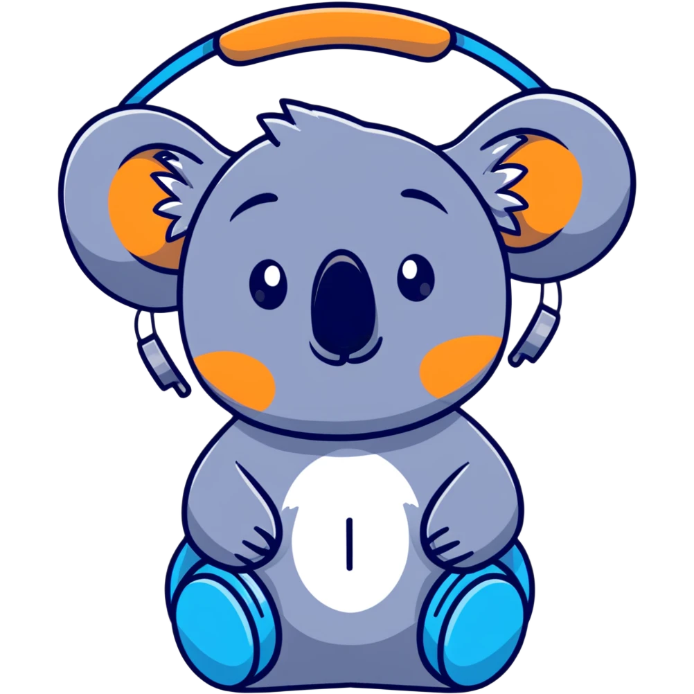 cute koala with headphones singing emoji
