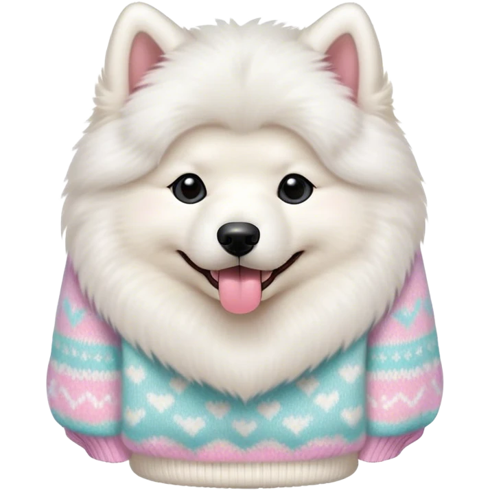 cute 
Samoyed tongue hanging out sitting 
 in a cute pastel sweater emoji