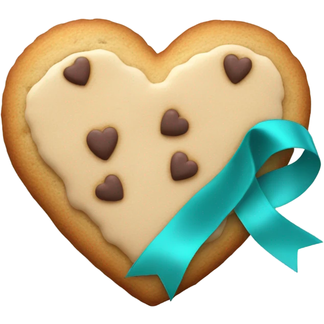 Cookie heart with teal purple ribbon loop emoji
