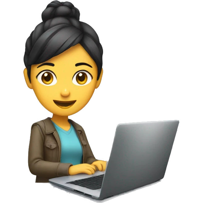 A Young Asian Female Developer on a Laptop with a Java Spring Screen emoji