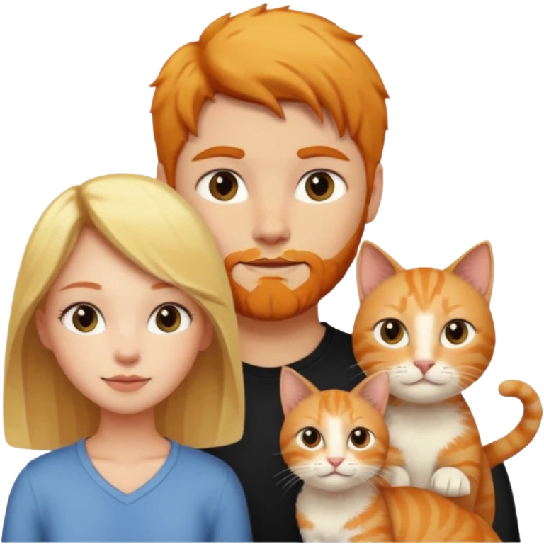 There is a blonde girl, a ginger cat, and a black-haired guy. emoji