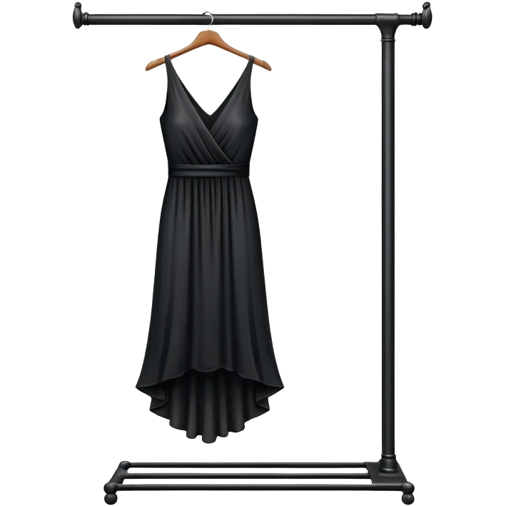 clothing rack with a single elegant black dress hanging emoji