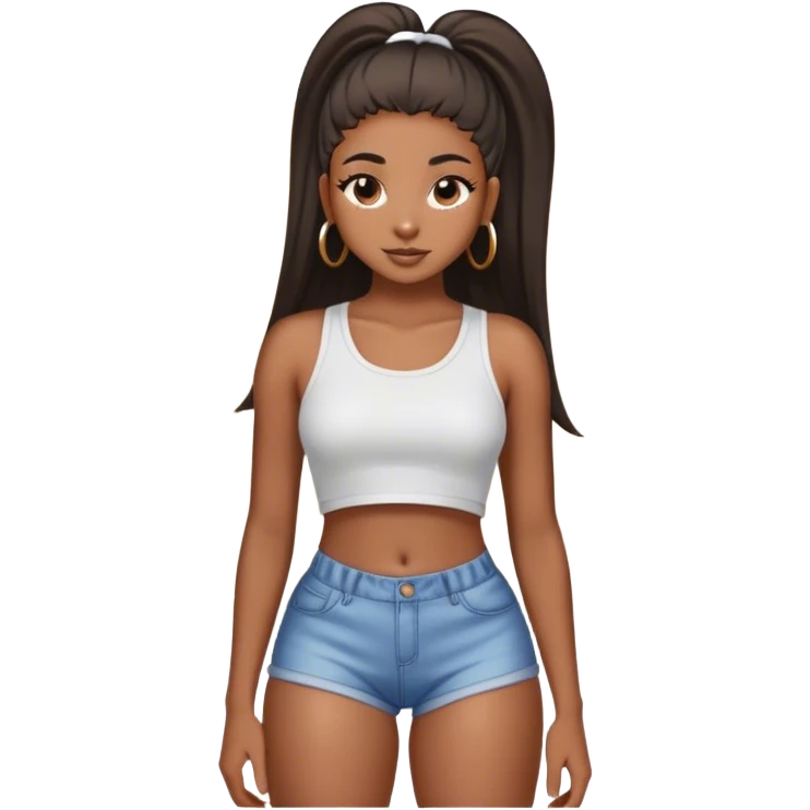 Black girl with long straight hair booty shorts crop top and long eyelashes  emoji