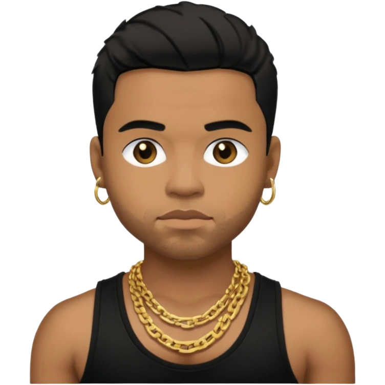 Raz B medium dark skin, black hair, black tank top with necklace emoji