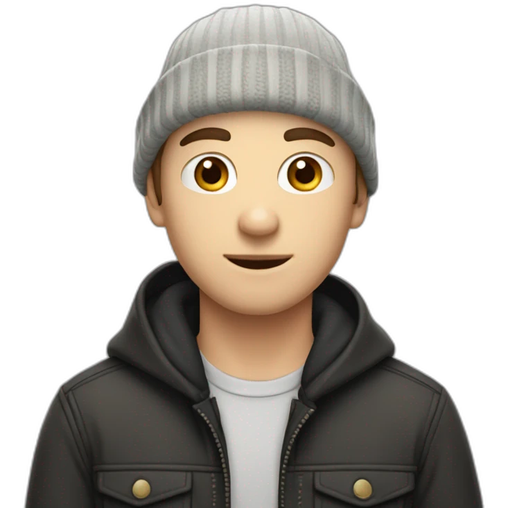 a 28 years old caucasian boy with a black beanie and a canadian shirt emoji