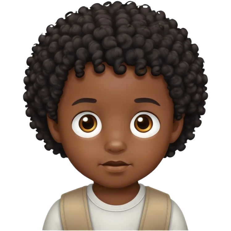 toddler boy face, African eyes, dark skin, black curly hair emoji