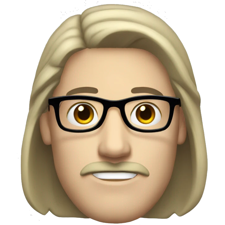a white-skinned man with black, long and straight hair, a black mustache and glasses emoji