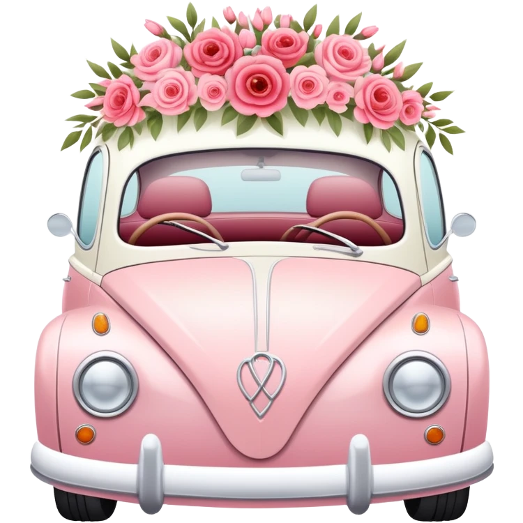 Romantic pastel wedding car with warm-colored pink and red flowers emoji