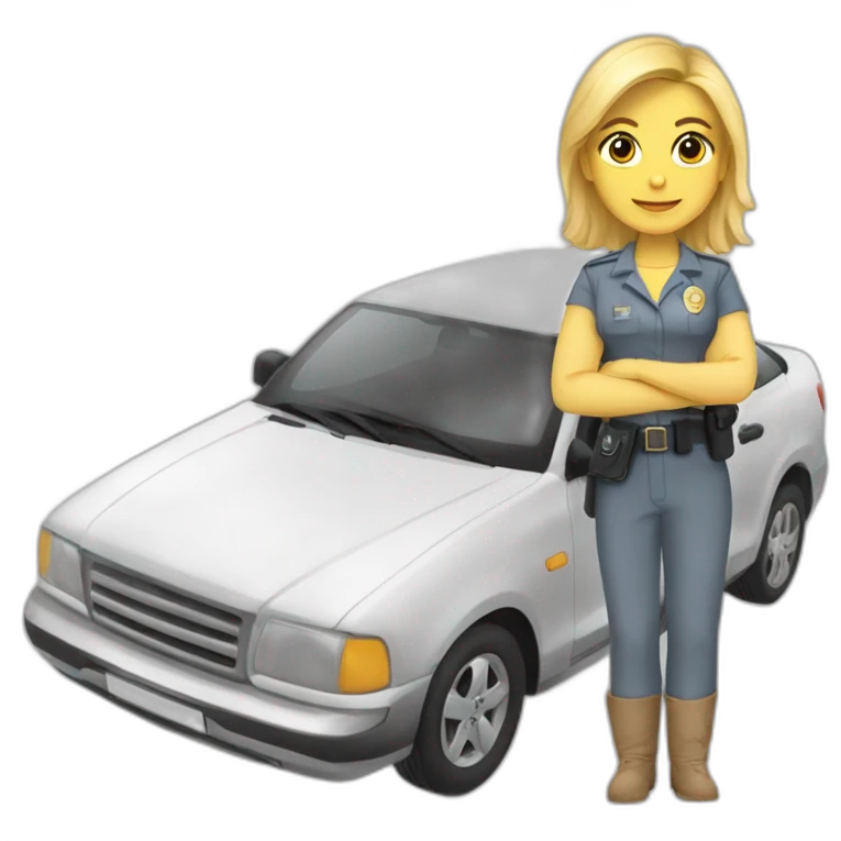 Julia-rubia-encima-de-un-coche-de-polica emoji