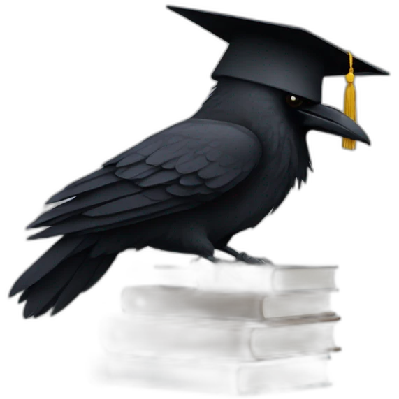 raven in student cap with a stack of gray and brown books emoji