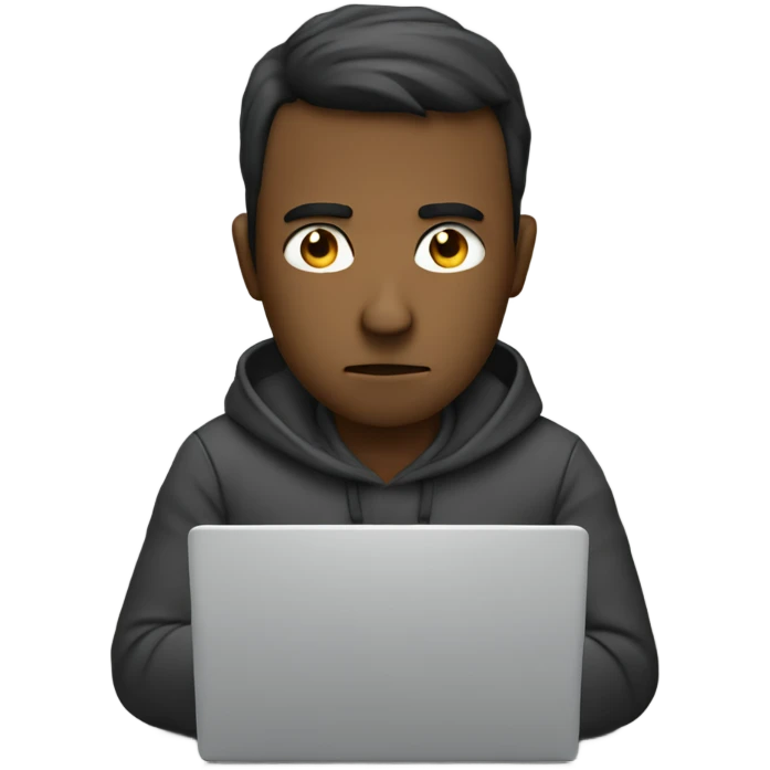 Man sad at laptop (his code did not compile) emoji