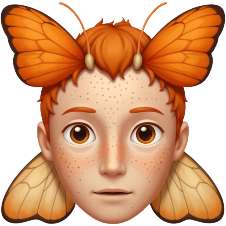 a moth head with orange antennas, slightly brown head and orange freckles on the forehead emoji